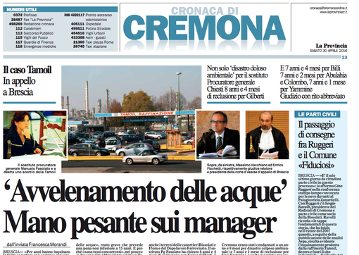 ridotta per home * 2016 04 30 * La Provincia * Avvelenamento delle acque Mano pesante sui manager * Francesca Morandi